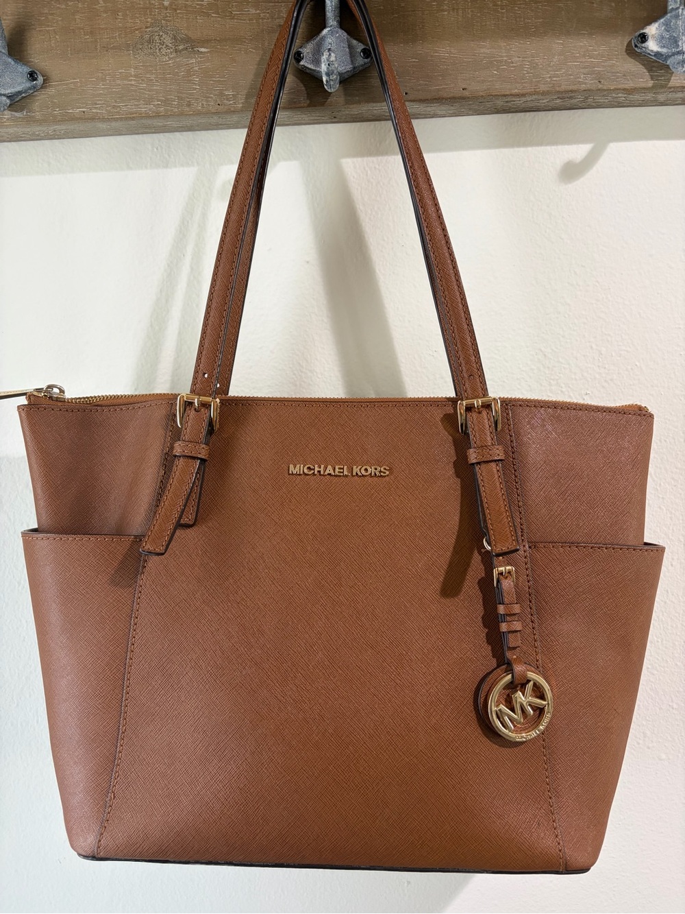 Michael Kors Tan Saffiano Leather Tote with Gold Hardware